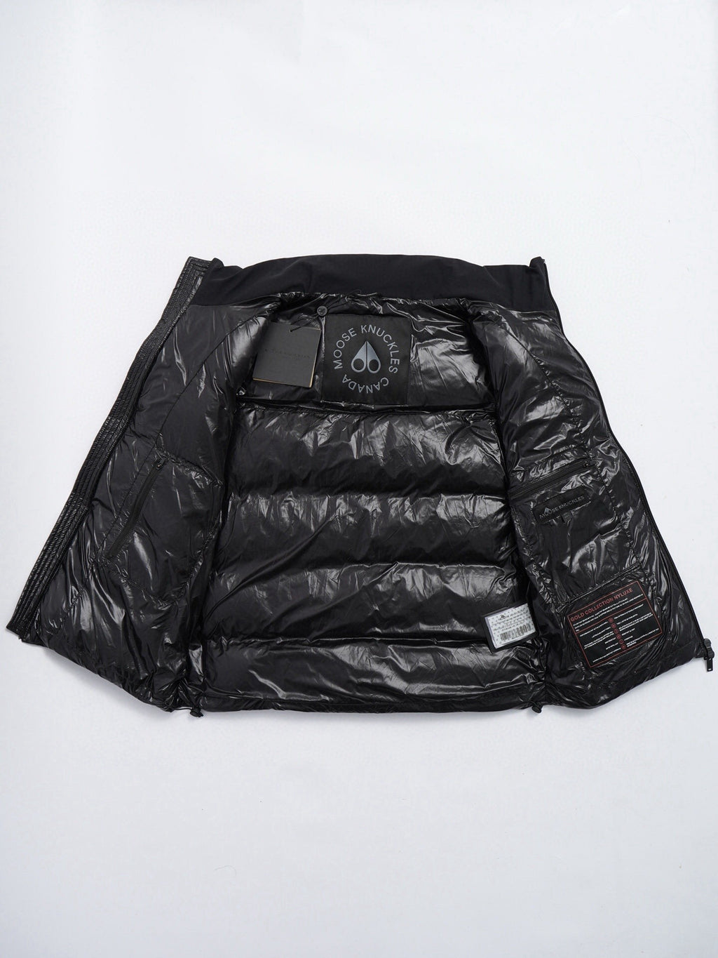 Moose Knuckles Black Stand-Collar Puffer Vest with Chest Logo