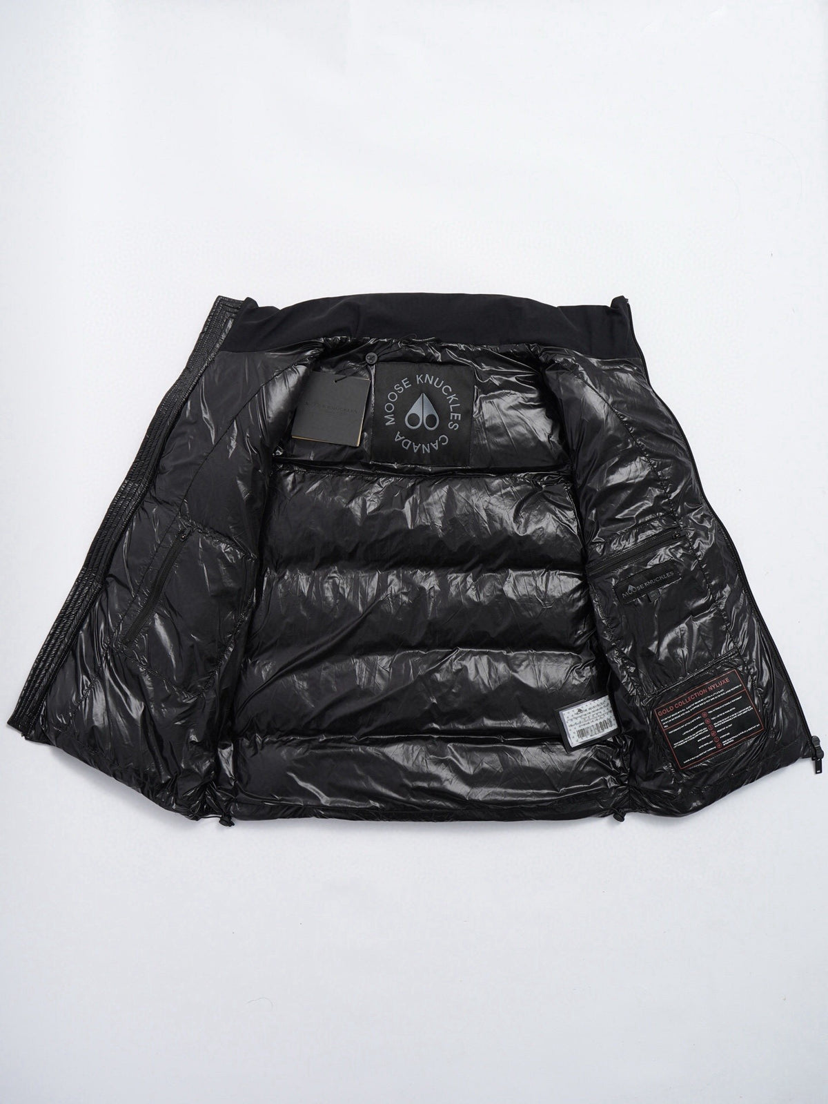 Moose Knuckles Black Stand-Collar Puffer Vest with Chest Logo