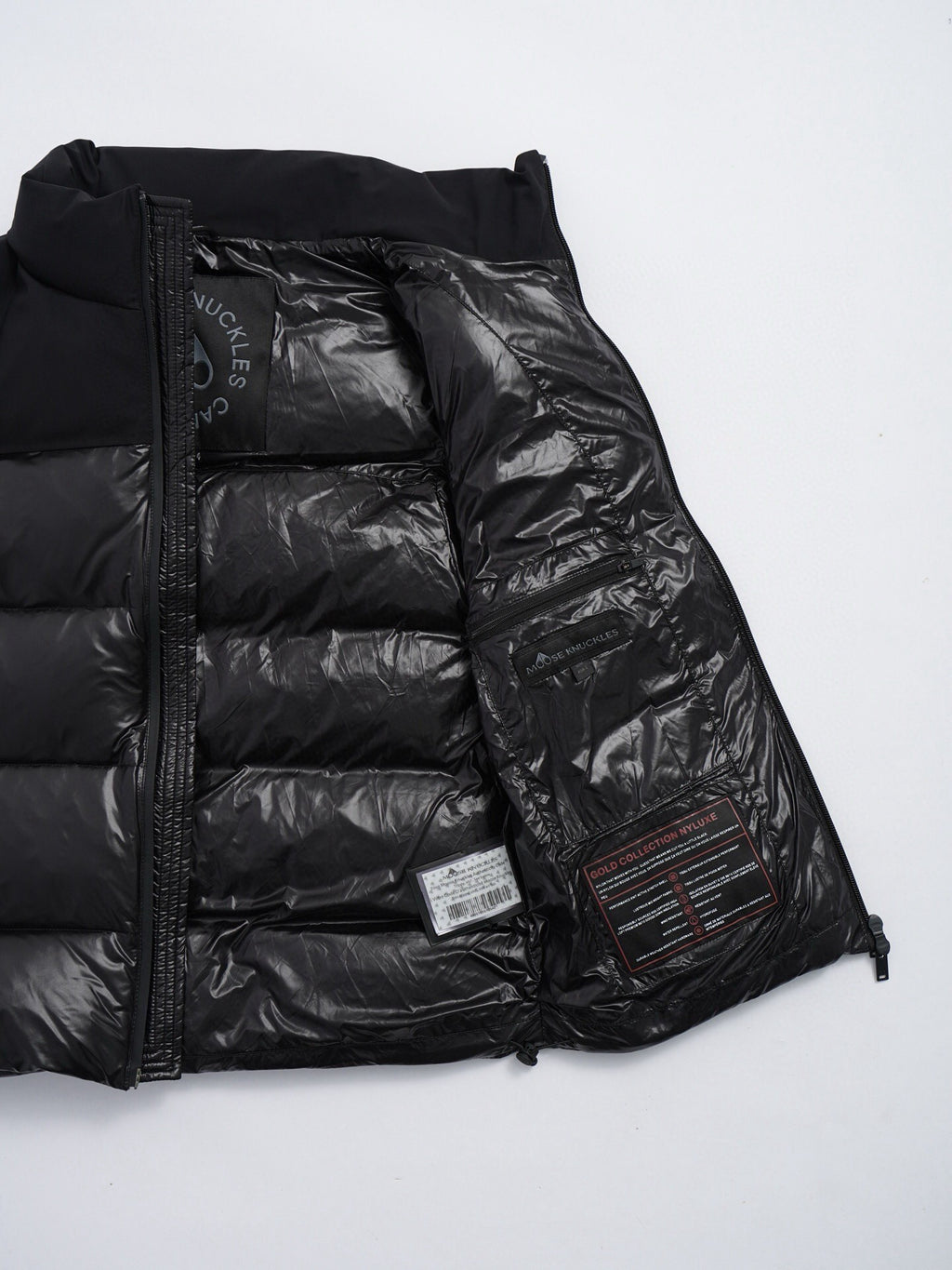 Moose Knuckles Black Stand-Collar Puffer Vest with Chest Logo