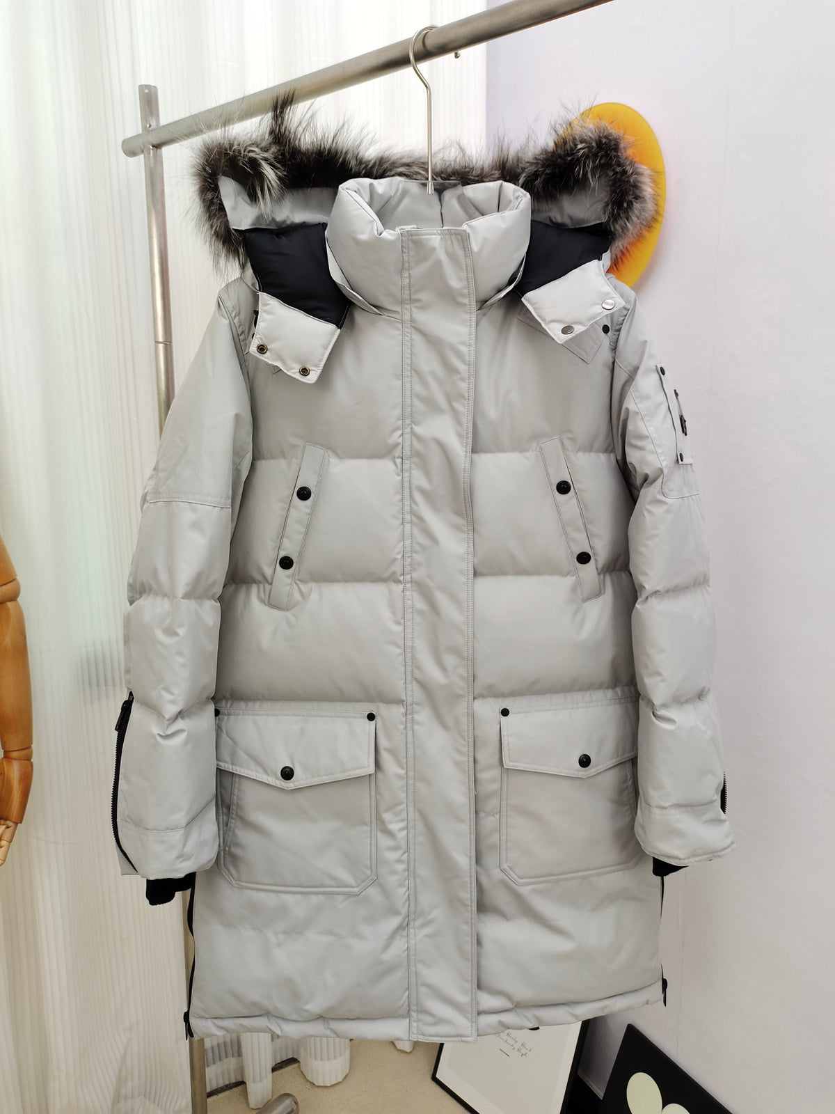 Moose Knuckles Long Hooded Puffer Parka with Plush-Look Trim