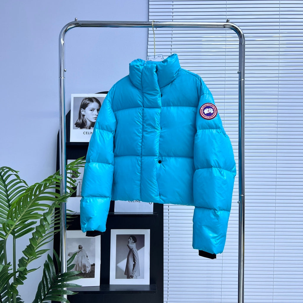 Canada Goose Silver Grey Glossy Puffer Jacket with Stand Collar