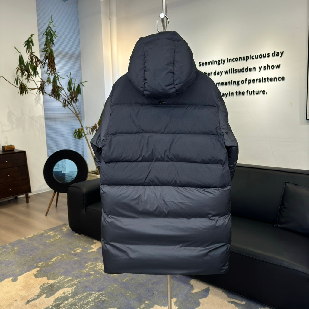 Moncler Dark Navy Long Hooded Puffer Coat