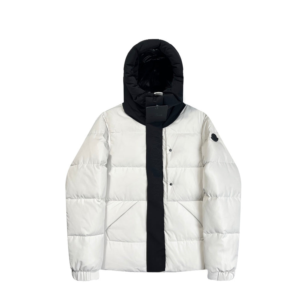 Moncler White Hooded Puffer Jacket with Black Contrast Panels