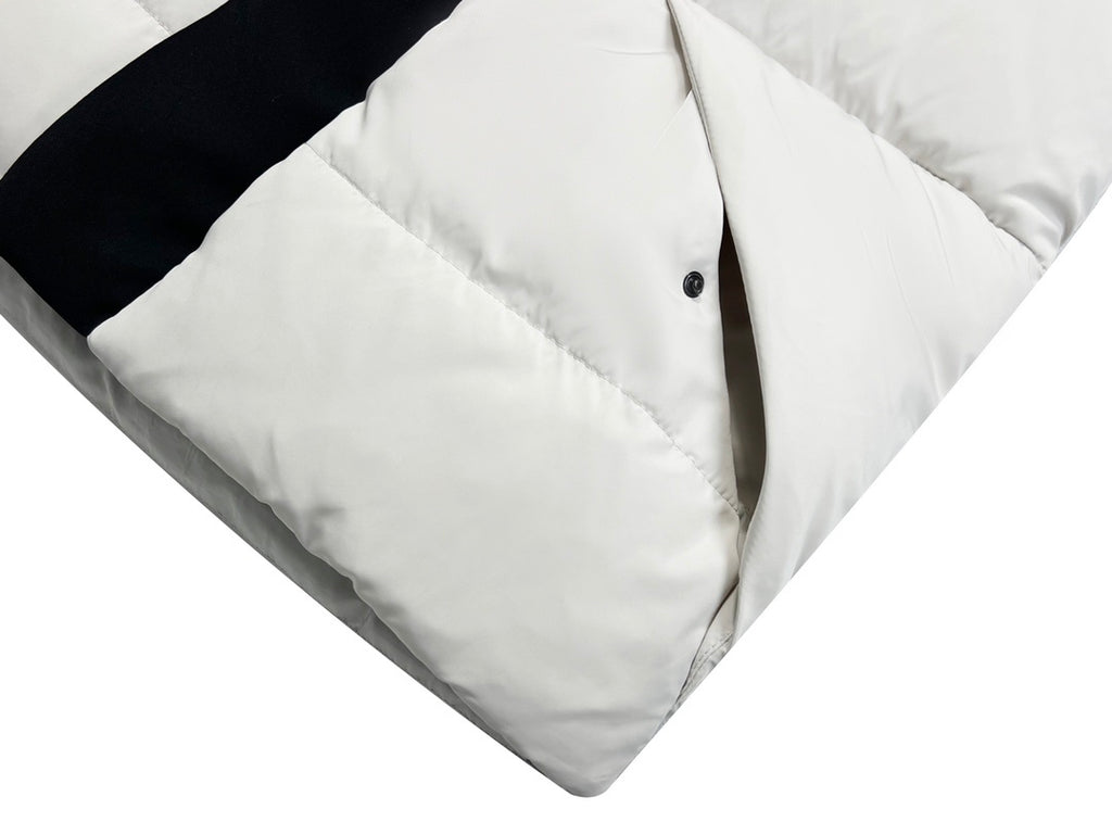 Moncler White Hooded Puffer Jacket with Black Contrast Panels