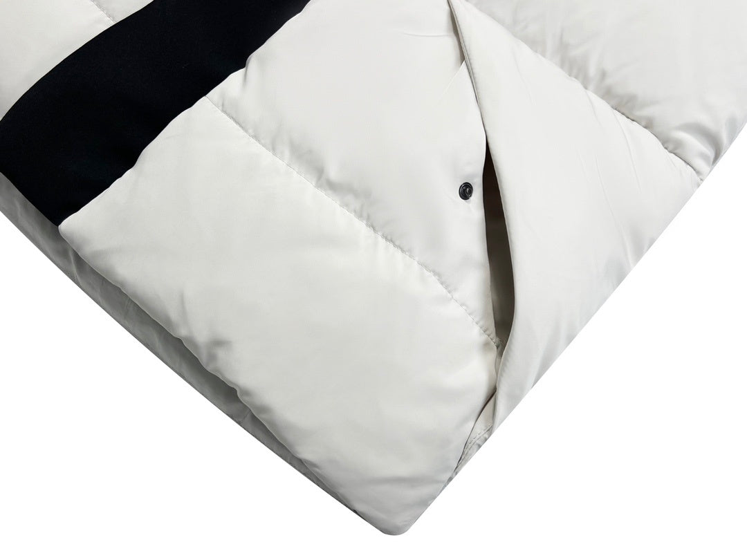 Moncler White Hooded Puffer Jacket with Black Contrast Panels