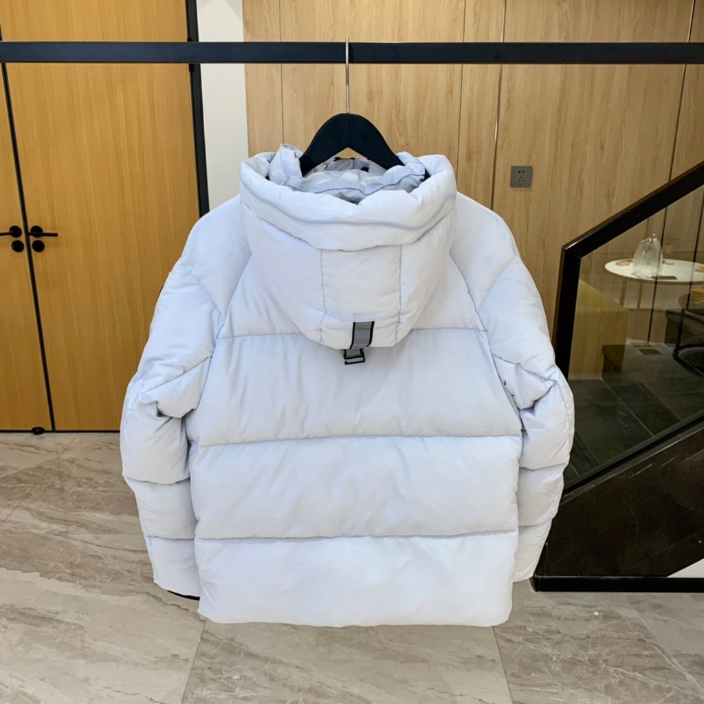 Canada Goose White Hooded Quilted Puffer Jacket with Black Trim