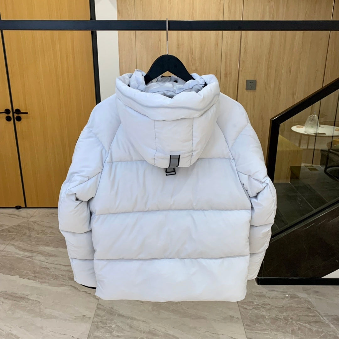 Canada Goose White Hooded Quilted Puffer Jacket with Black Trim