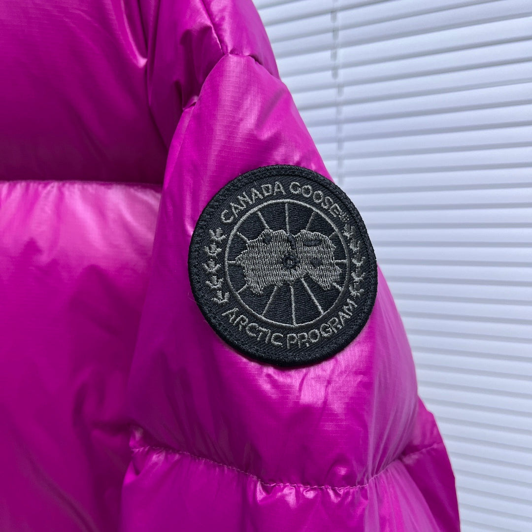 Canada Goose Fuchsia Glossy Puffer Jacket with Stand Collar