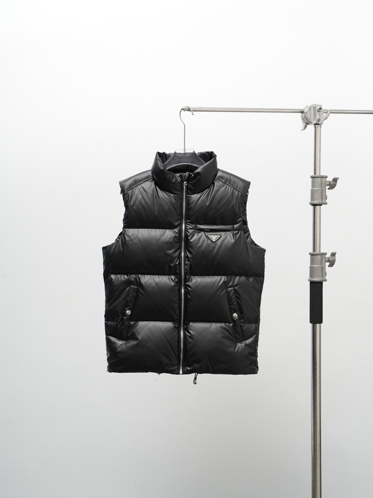 Prada Black Quilted Puffer Vest with Stand Collar