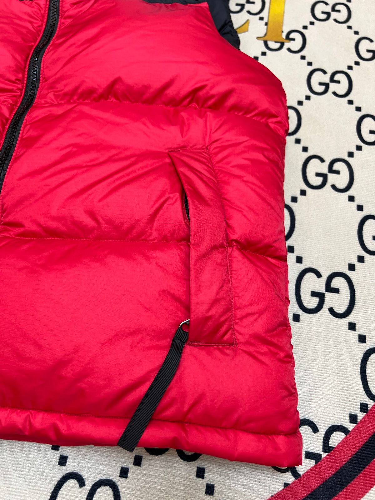 The North Face Red & Black Colorblock Puffer Vest