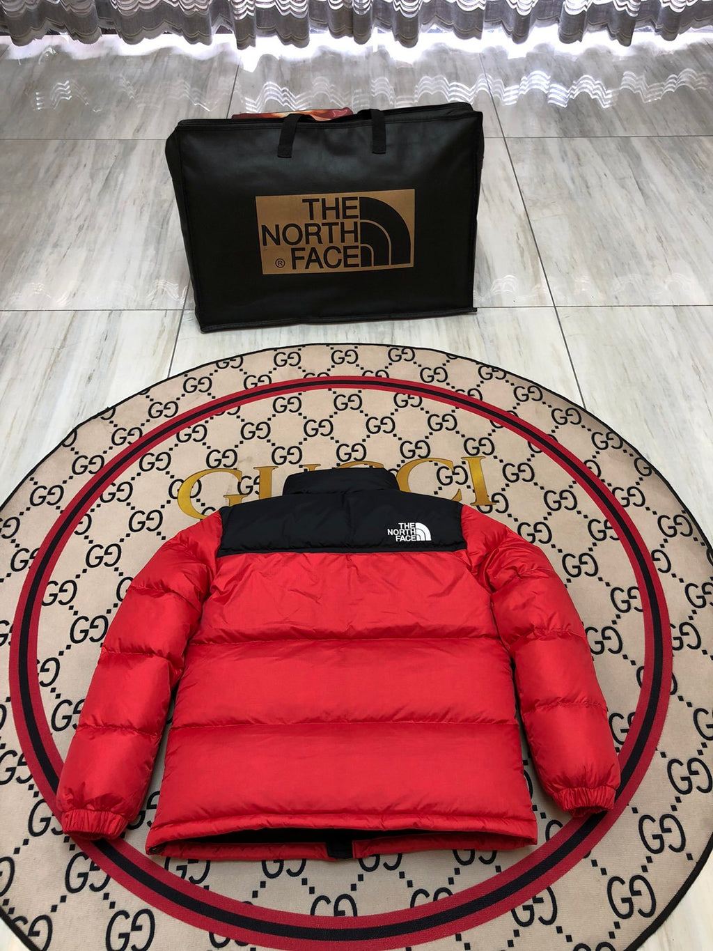 The North Face Red & Black Colorblock Puffer Jacket
