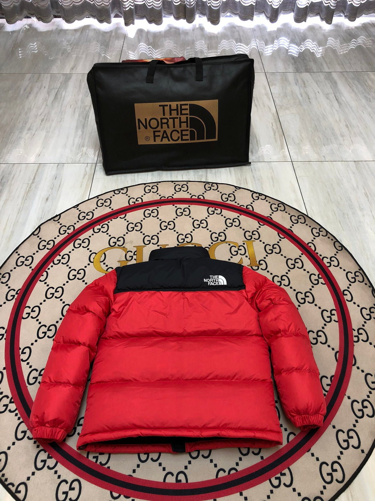 The North Face Red & Black Colorblock Puffer Jacket