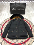Moose Knuckles Black Hooded Puffer Jacket with Gold-Tone Details