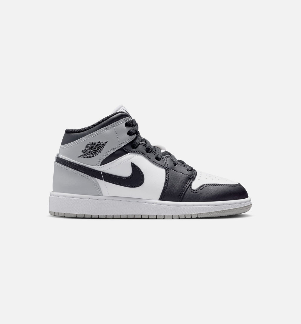 Air Jordan 1 Mid Grade School Lifestyle Shoes - White Light Smoke Grey Black