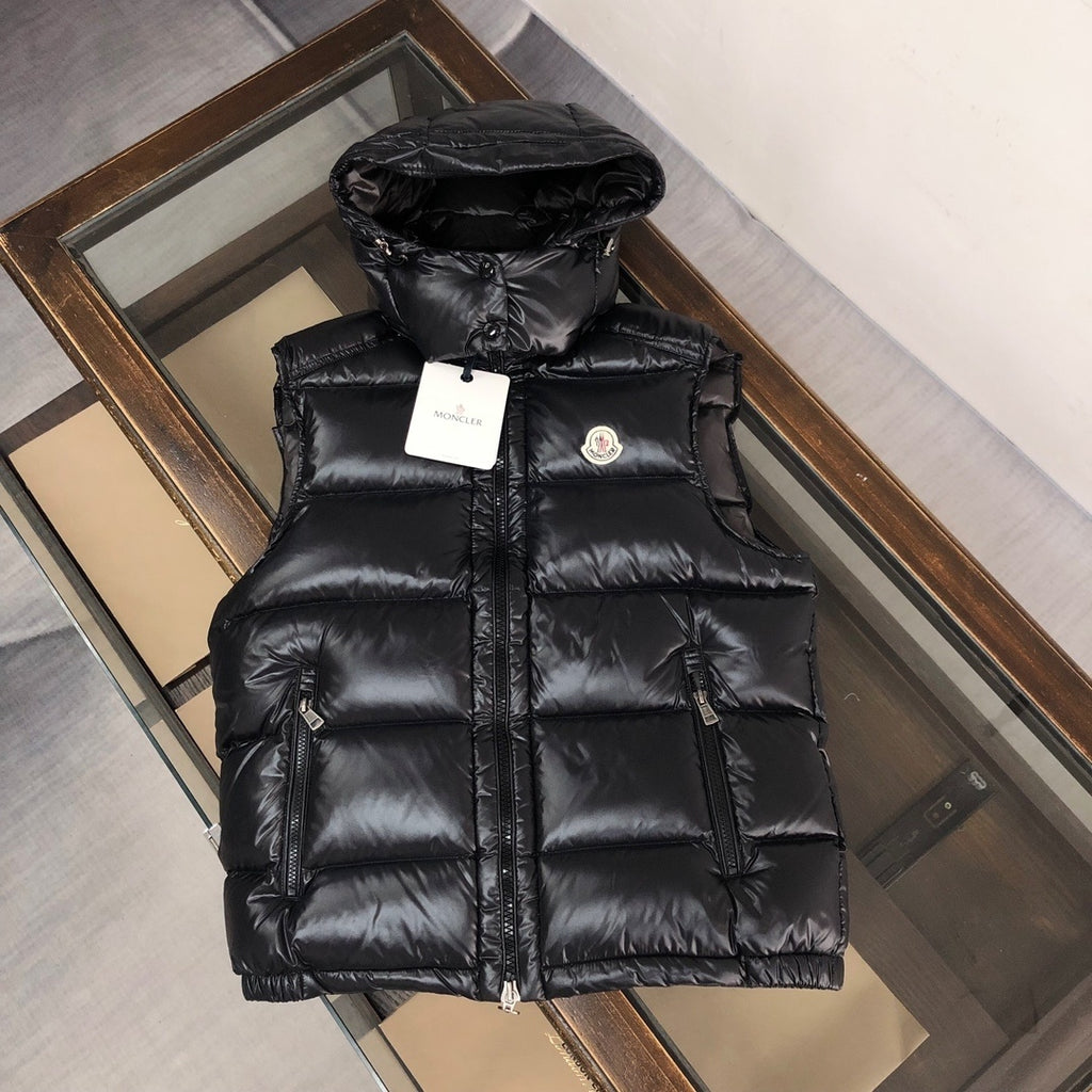 Moncler Black Glossy Hooded Puffer Vest