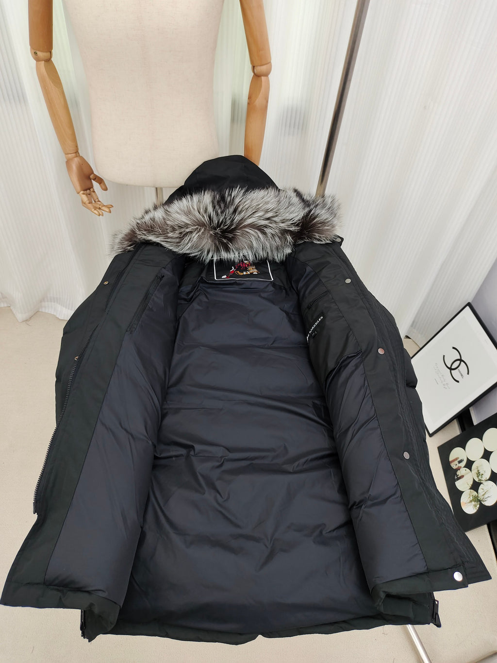 Moose Knuckles Long Hooded Puffer Parka with Plush-Look Trim