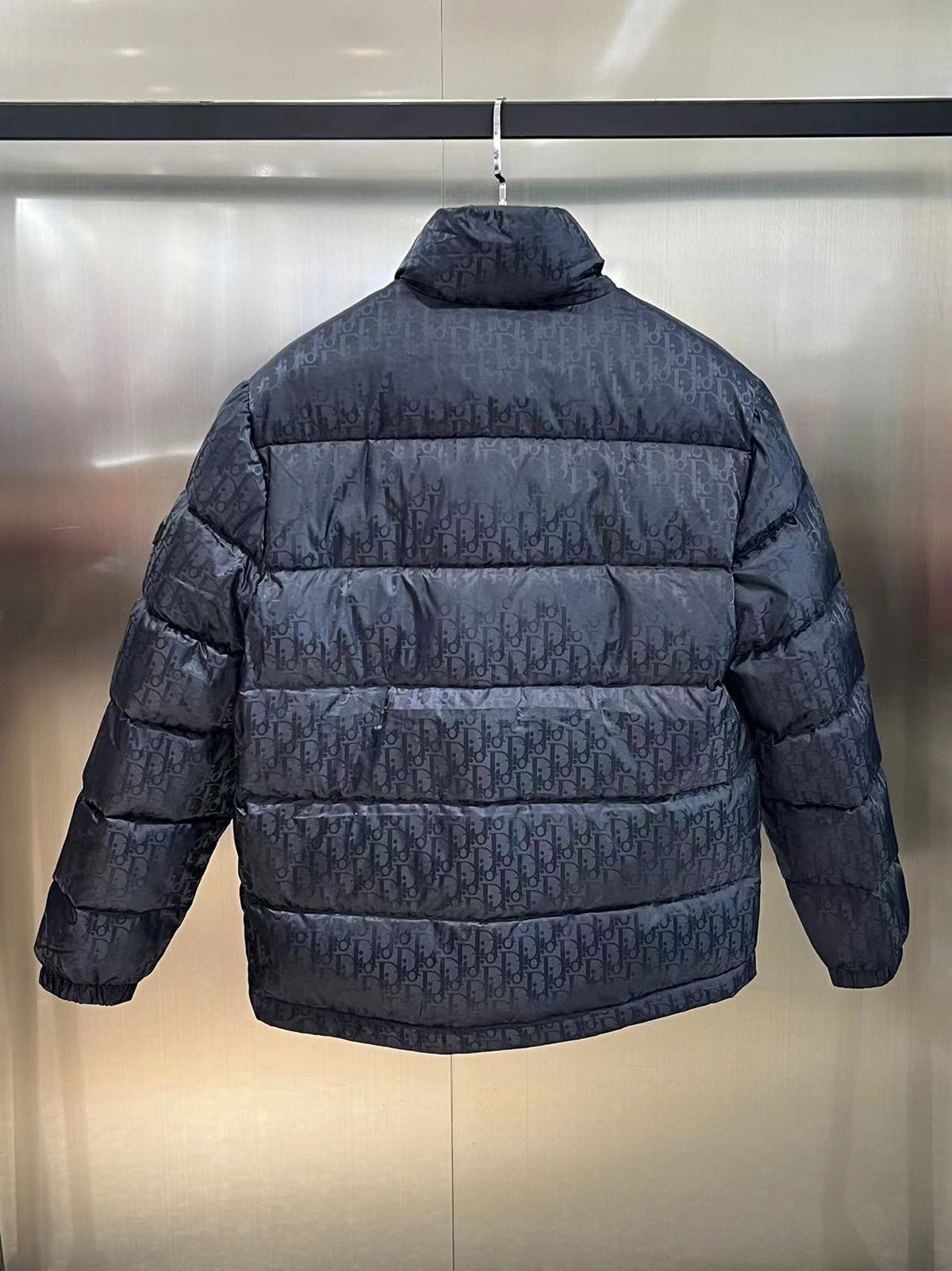 Dior Black Monogram Puffer Jacket with Stand Collar