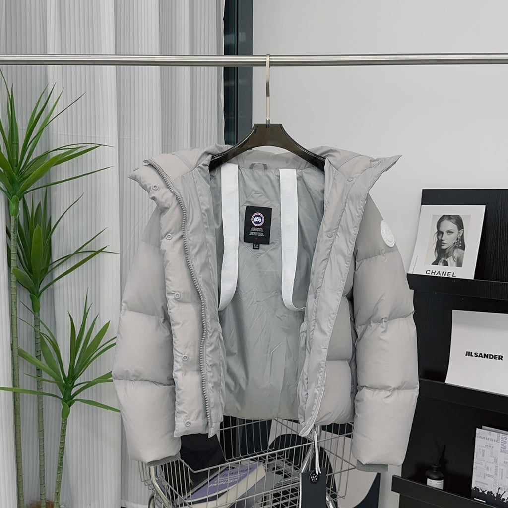 Canada Goose Light Grey Quilted Puffer Jacket with Detachable Hood