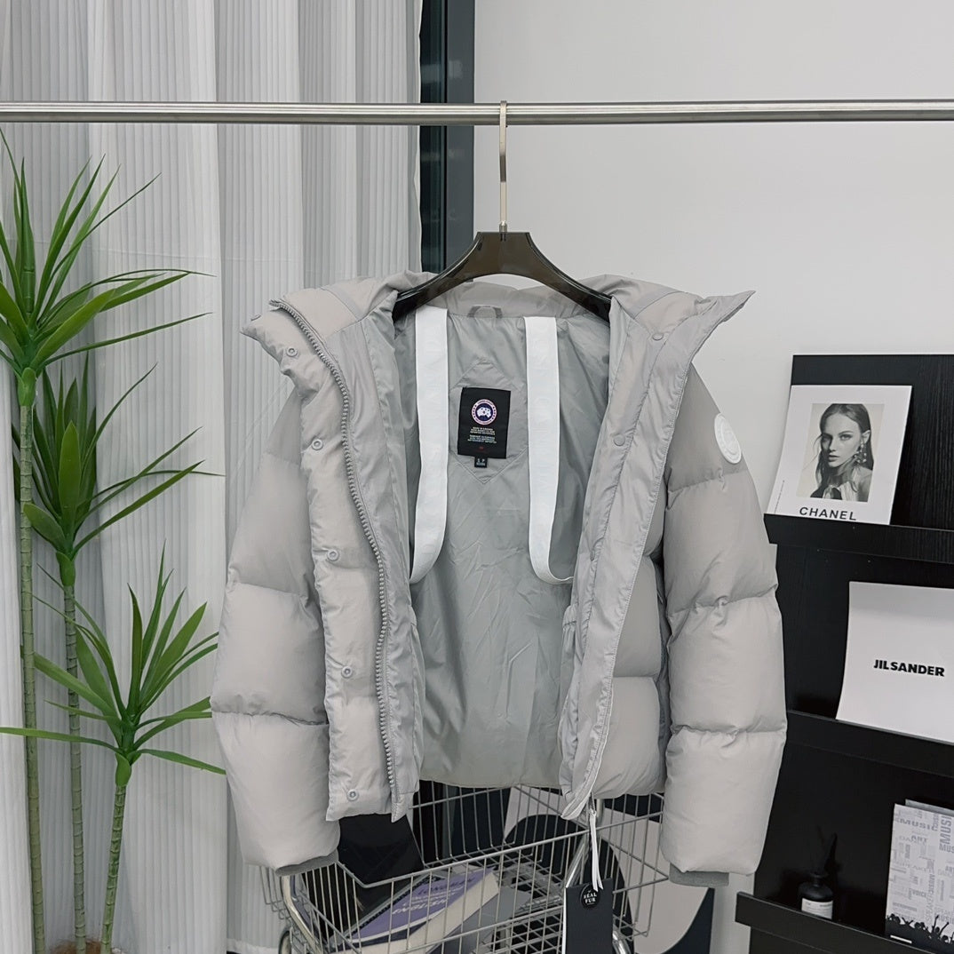 Canada Goose Light Grey Quilted Puffer Jacket with Detachable Hood
