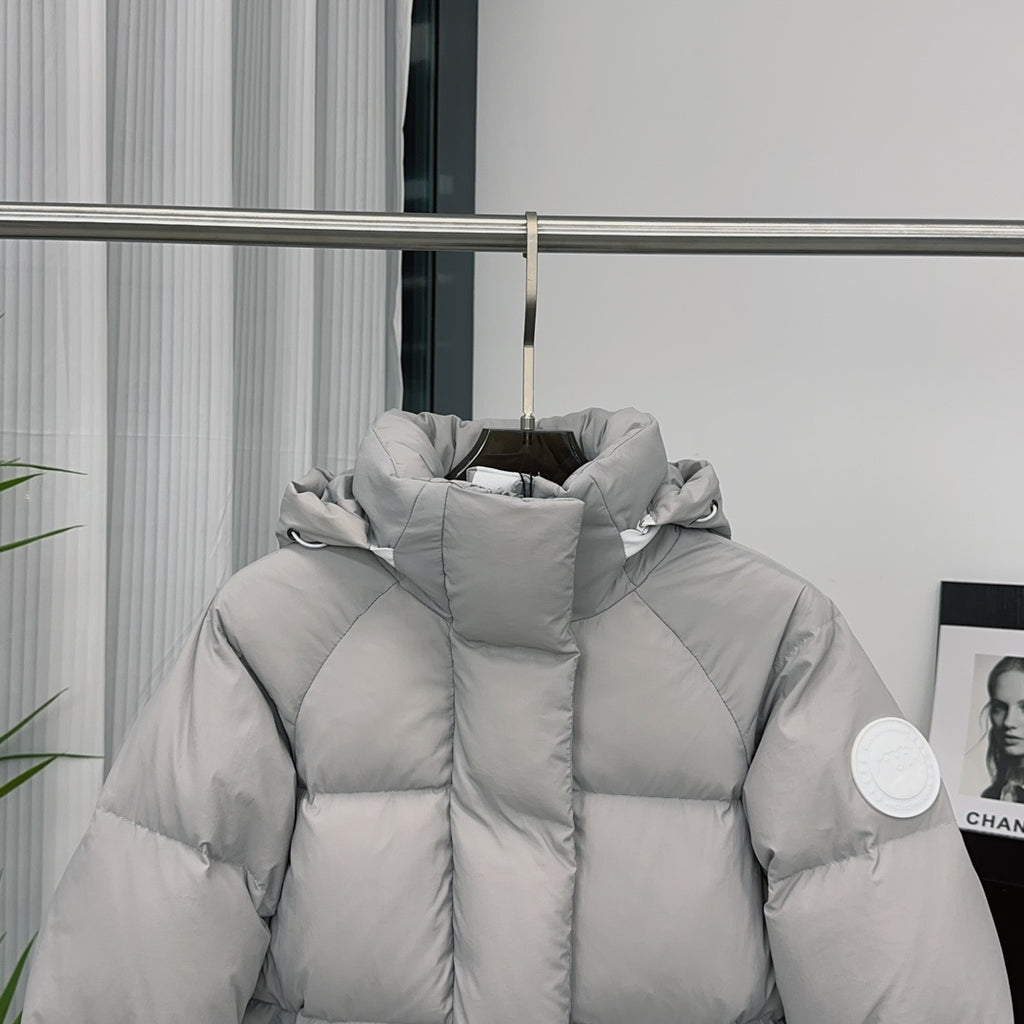 Canada Goose Light Grey Quilted Puffer Jacket with Detachable Hood