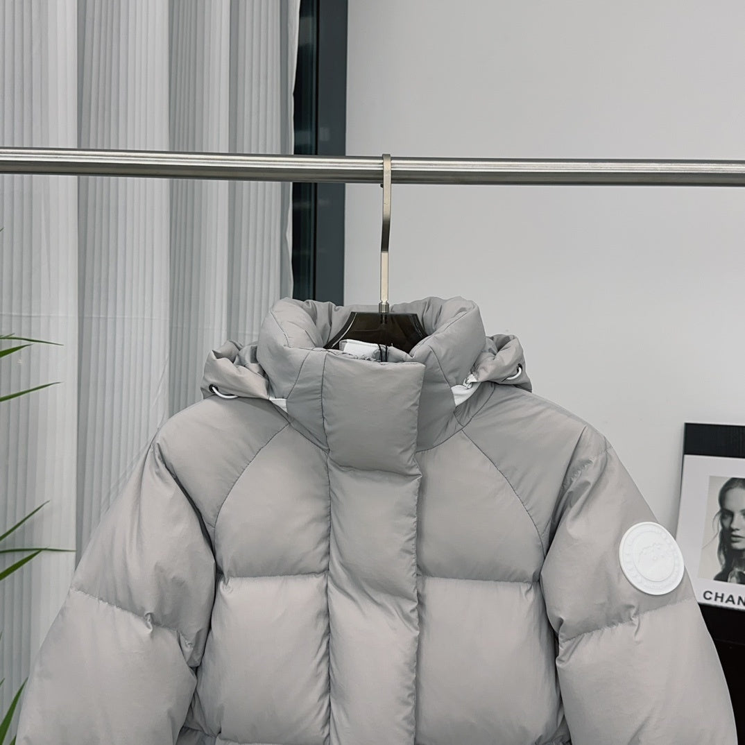Canada Goose Light Grey Quilted Puffer Jacket with Detachable Hood
