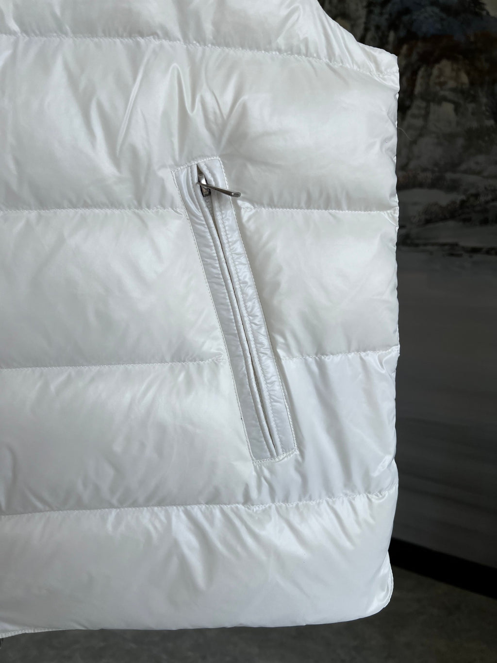 Moncler White Quilted Puffer Vest with Stand Collar