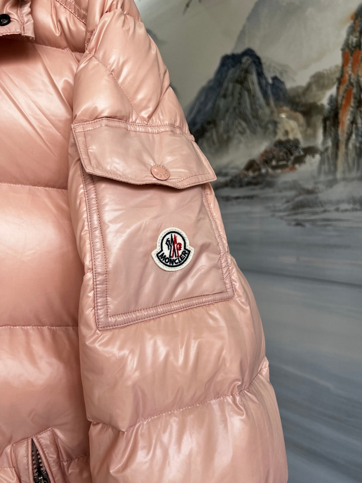 Moncler Blush Pink Glossy Hooded Puffer Jacket