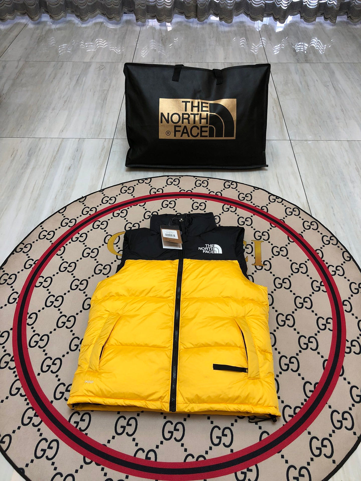 The North Face Yellow & Black Colorblock Puffer Vest