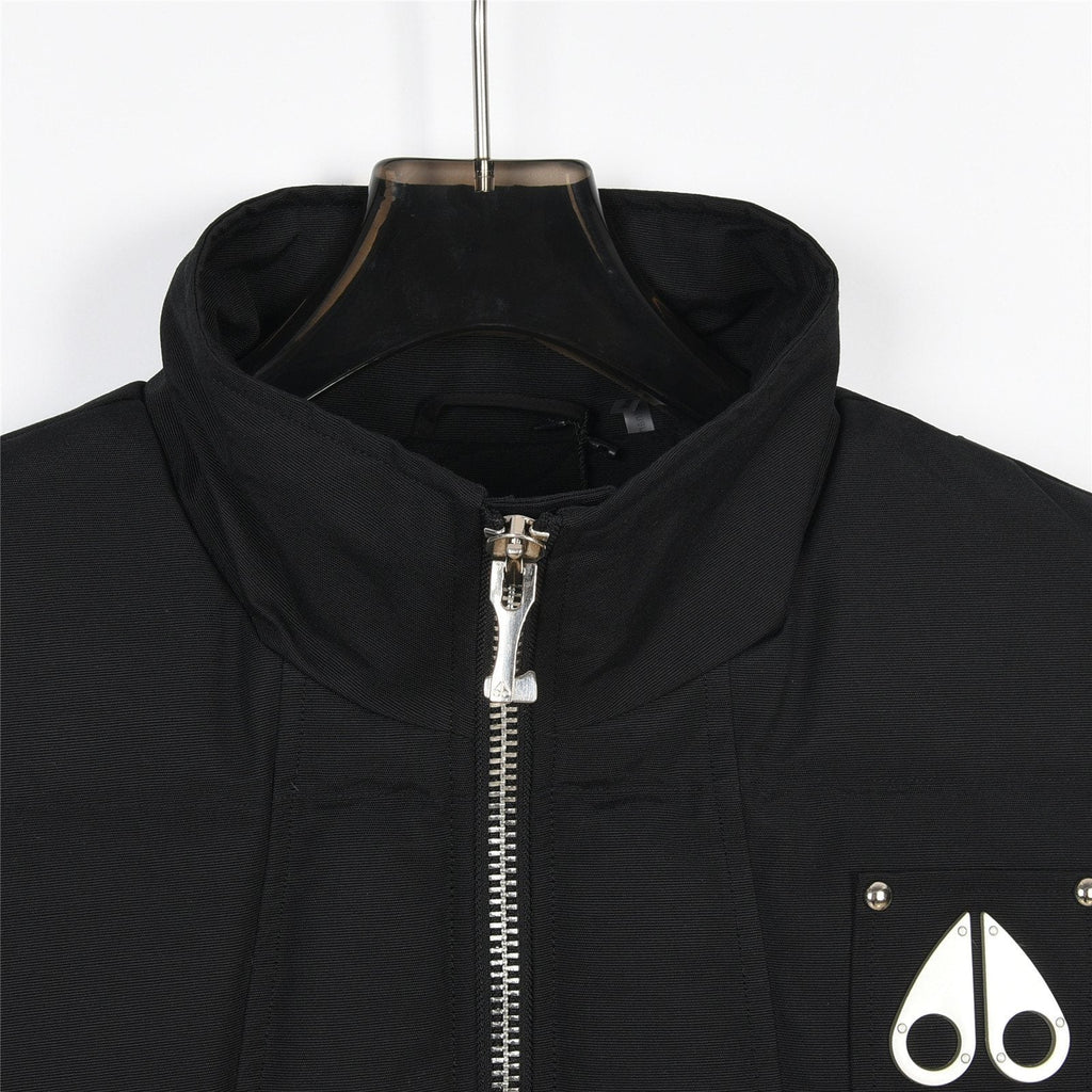 Moose Knuckles Black Silver-Logo Stand-Collar Puffer Vest