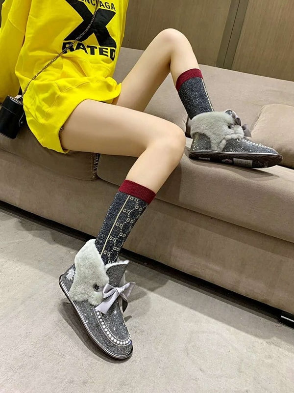 Daisy Crystal Ribbon Snow Boot — Mineral Grey | New Arrival | In Stock