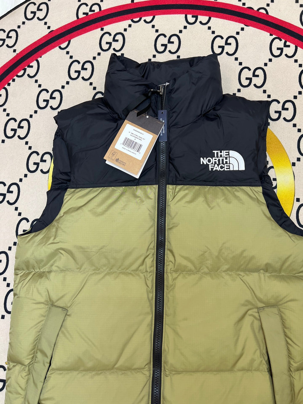 The North Face Olive Green & Black Colorblock Puffer Vest