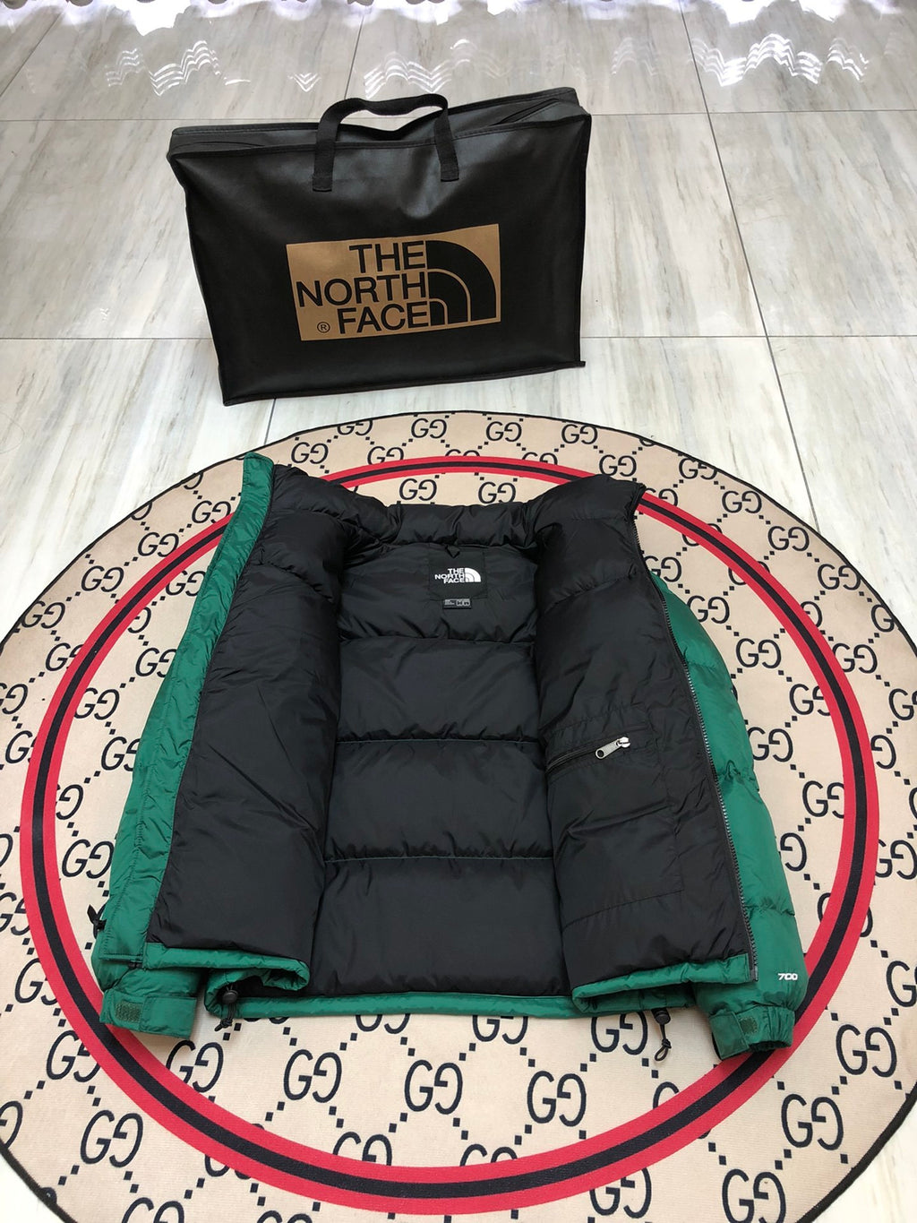 The North Face Emerald Green & Black Colorblock Puffer Jacket