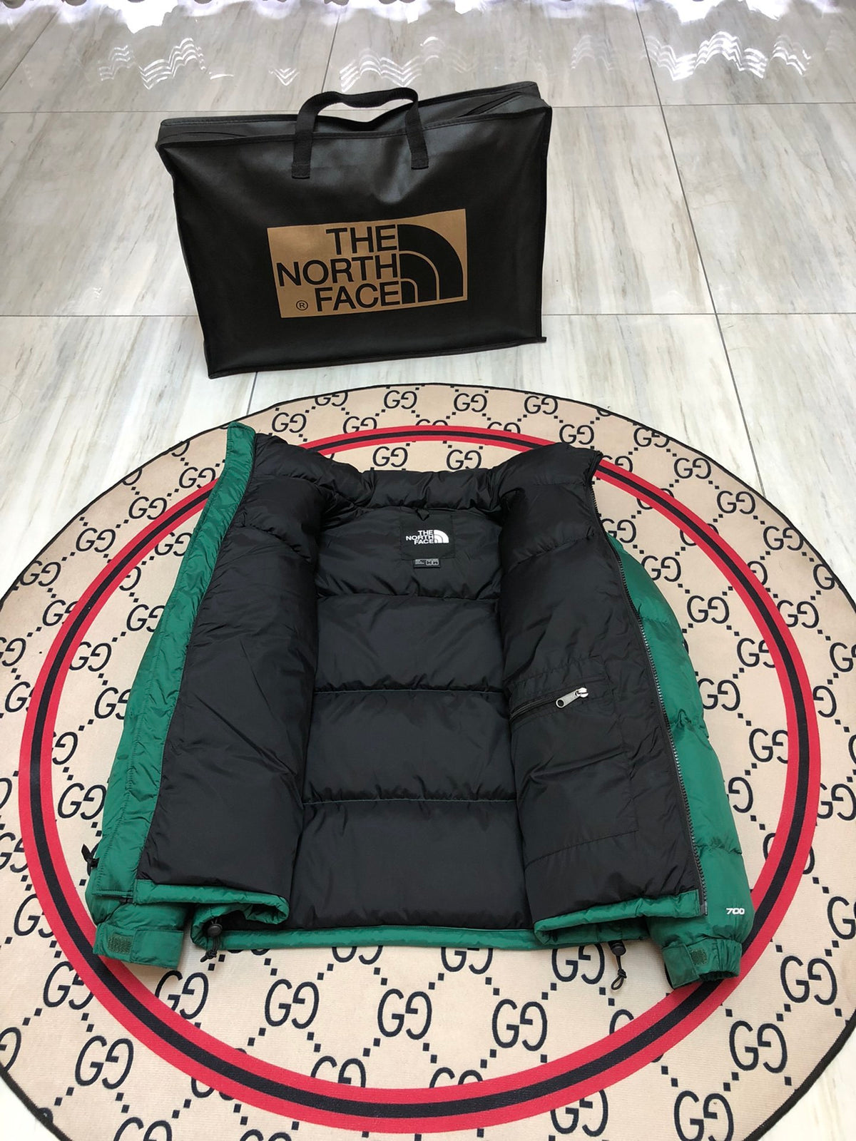 The North Face Emerald Green & Black Colorblock Puffer Jacket