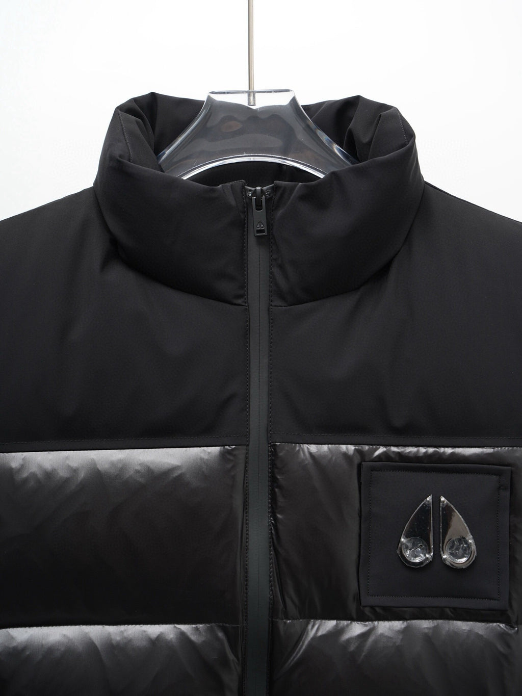 Moose Knuckles Black Stand-Collar Puffer Vest with Chest Logo