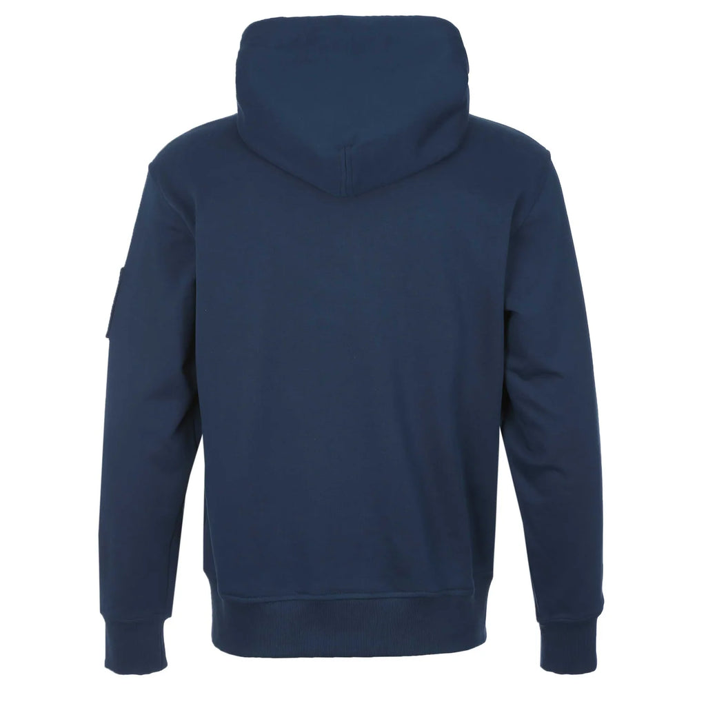 Moose Knuckles Navy Blue Pullover Hoodie with Sleeve Emblem