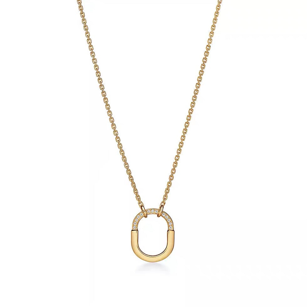 Tiffany Style Lock Cubic Zirconia 18K Gold-Plated Necklace