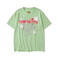 Sp5der Spider Web & Pink Letter Graphic Light Green Short Sleeve T-Shirt