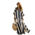 Women's Boho Striped V-Neck Pocket Kaftan Maxi Dress