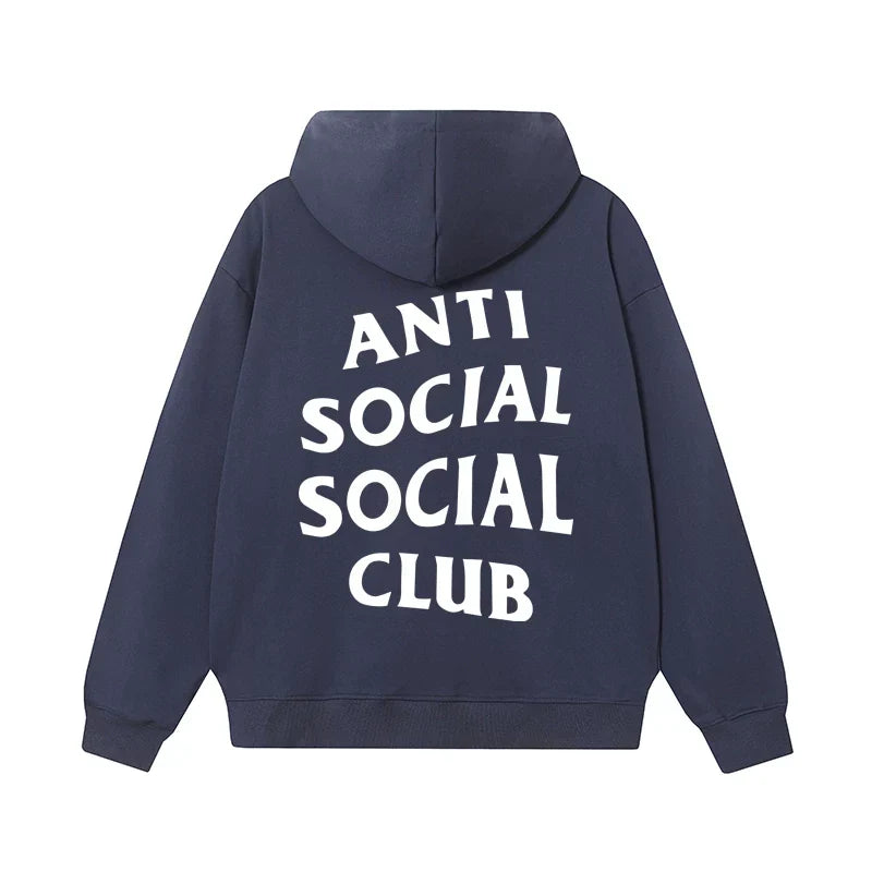 Anti Social Social Club Classic White Logo Navy Hoodie
