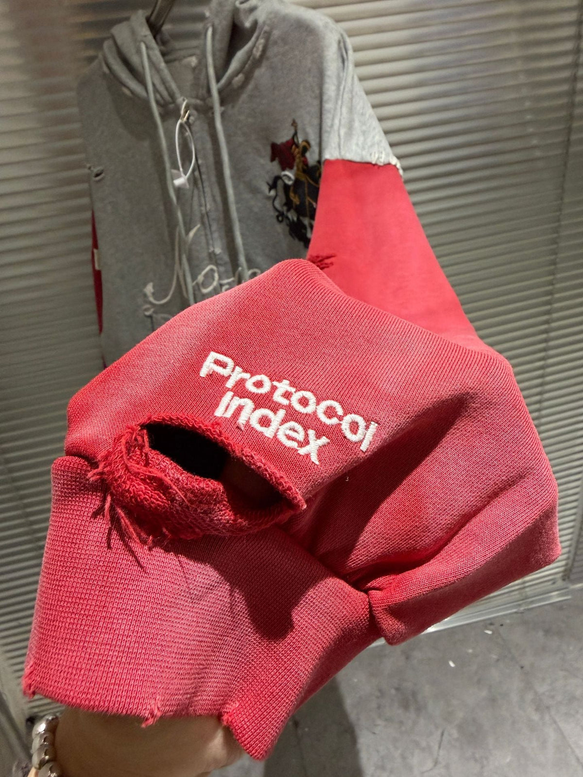 Protocol Index Russia Horse Embroidery Colorblock Zip Up Hoodie Unisex