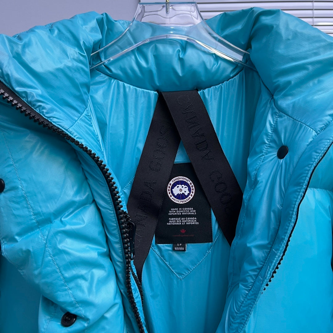 Canada Goose Silver Grey Glossy Puffer Jacket with Stand Collar