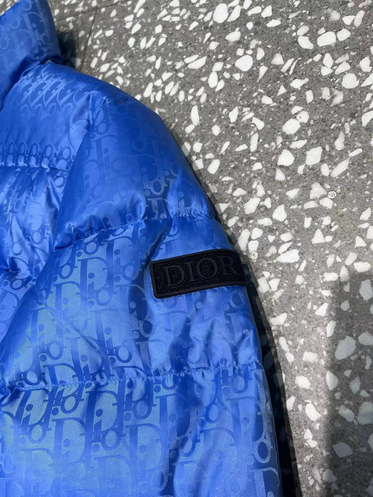 Dior Blue Monogram Puffer Jacket with Stand Collar