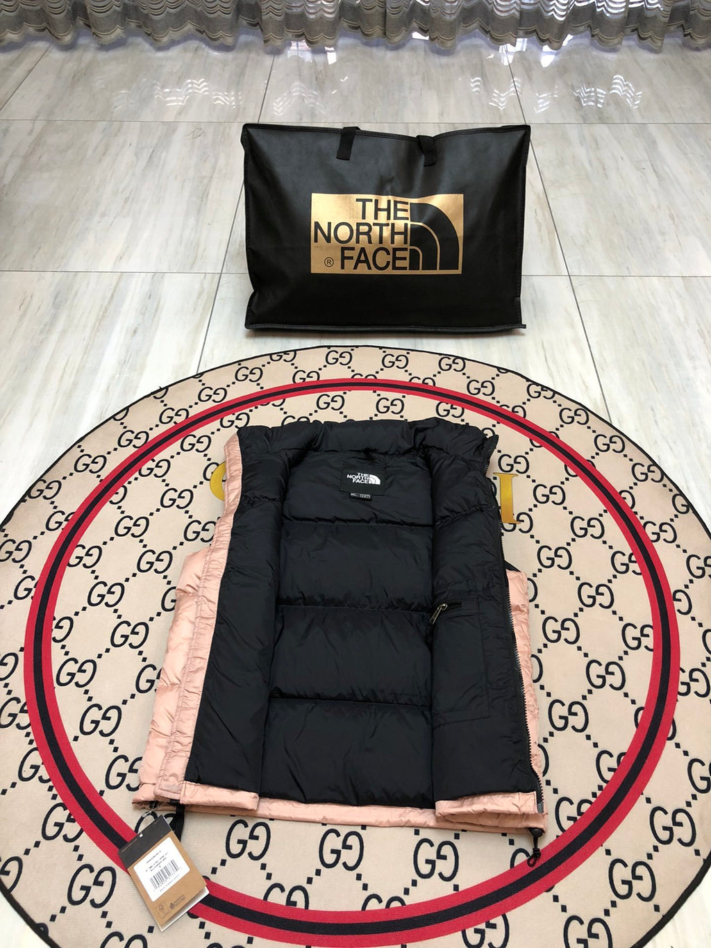The North Face Blush Pink & Black Colorblock Puffer Vest