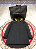 Moose Knuckles Black Long Hooded Parka with Gold-Tone Details
