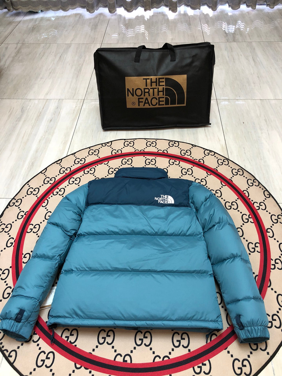 The North Face Teal Blue & Navy Colorblock Puffer Jacket