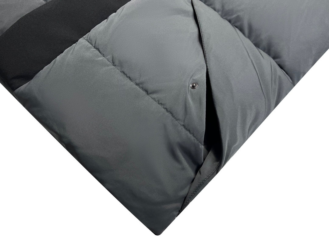 Moncler Grey Hooded Puffer Jacket with Black Contrast Panels