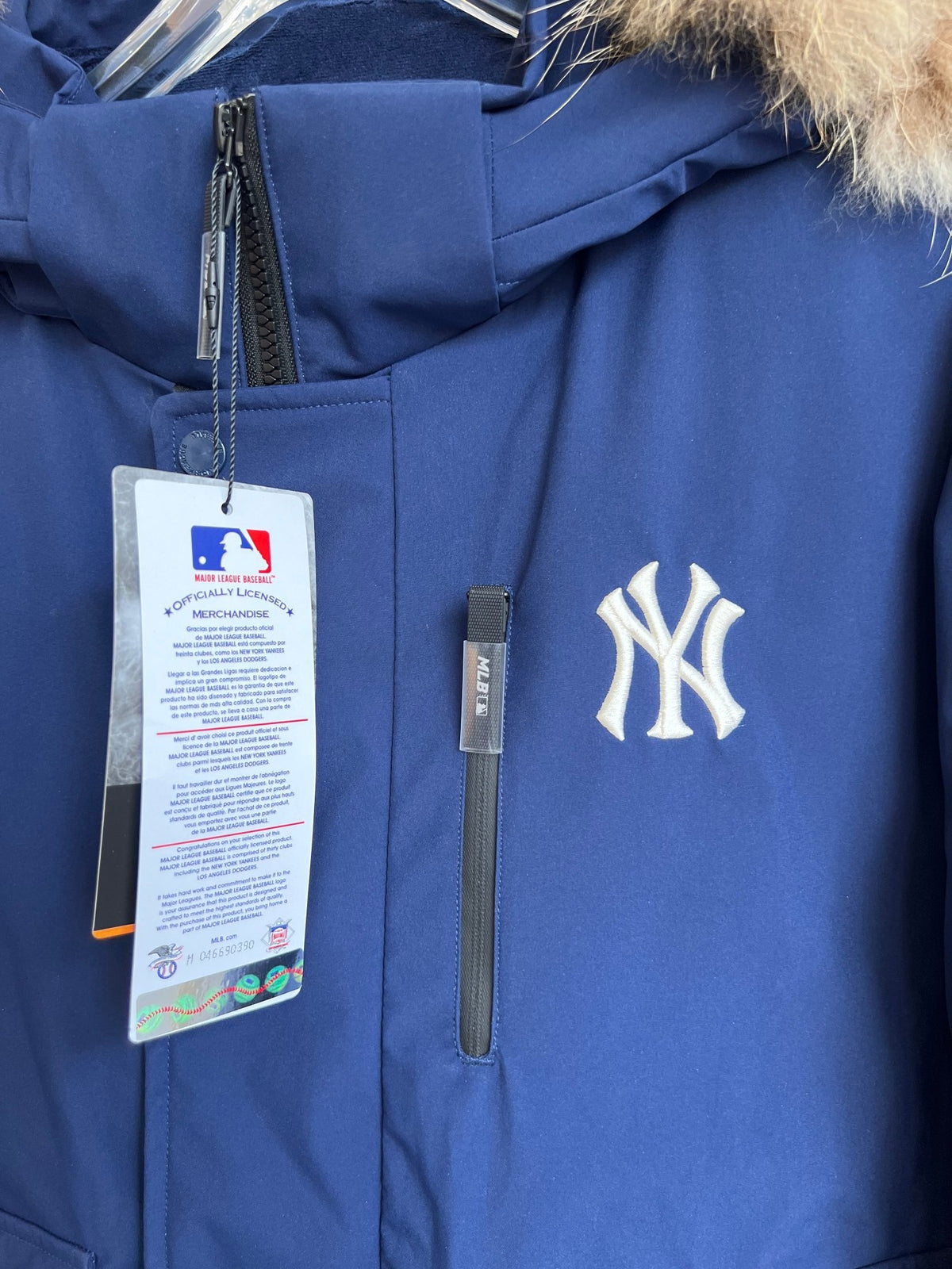 MLB New York Yankees Blue Hooded Bomber Jacket with Plush Trim