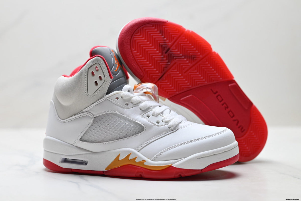 Air Jordan 5 Retro White Orange Red Sneakers