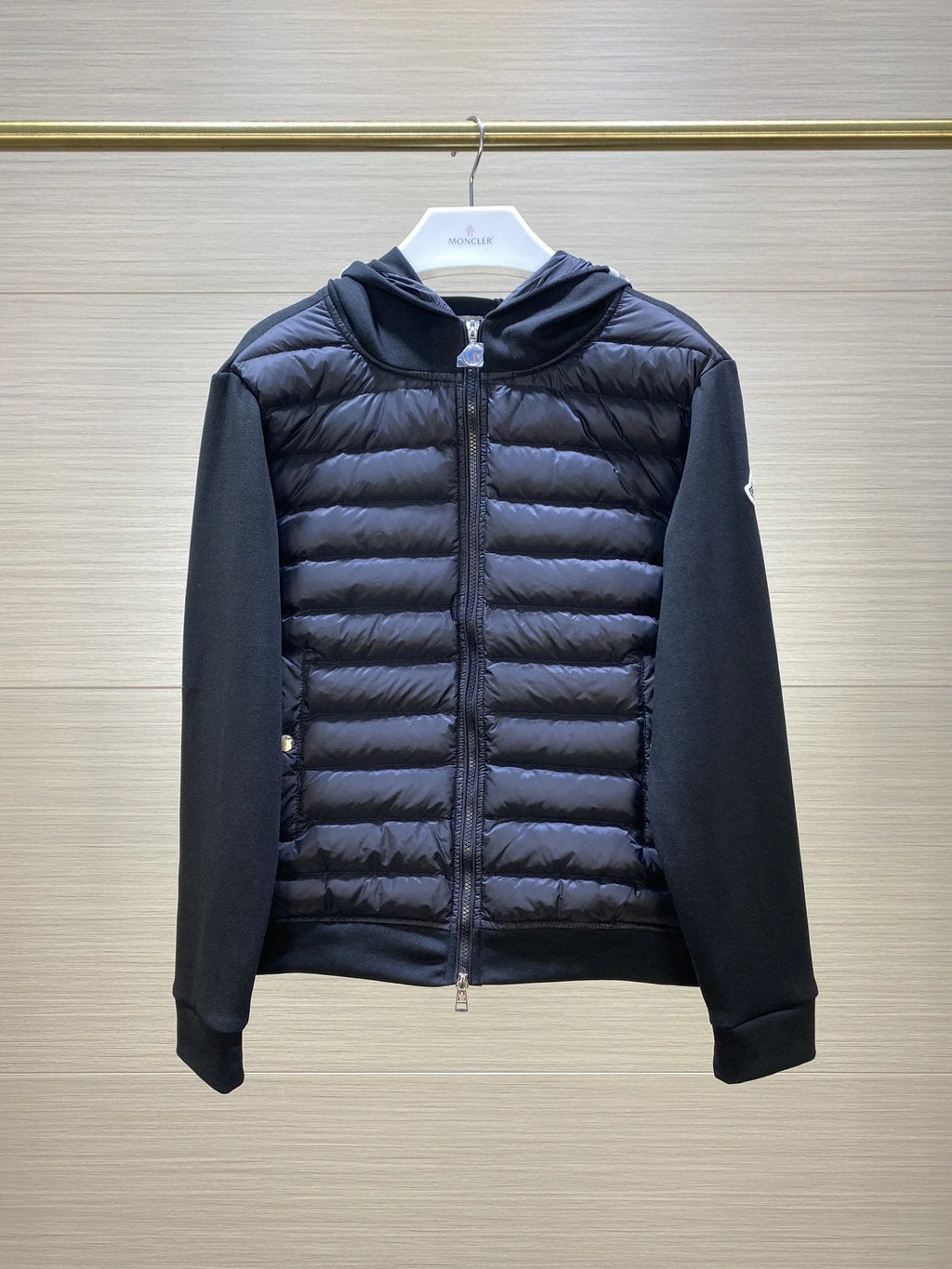 Moncler Black Hooded Jacket with Quilted Front