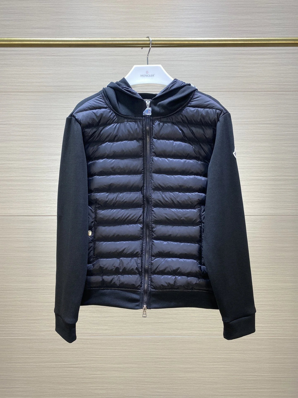 Moncler Black Hooded Jacket with Quilted Front